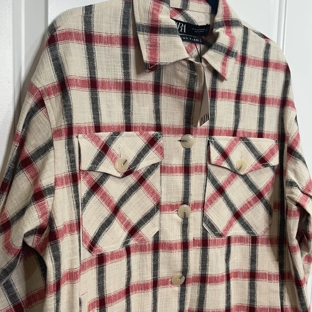 NEW ZARA PLAID OVERSIZED SHACKET COAT XS - Picture 4 of 7